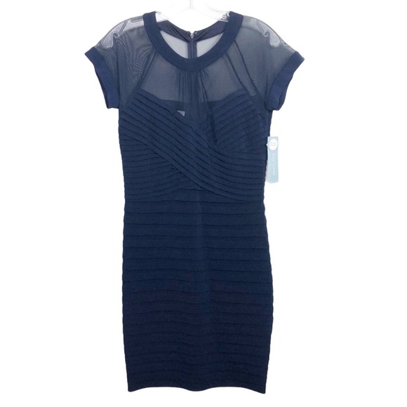 London Times Shutter Pleat Sheath Dress Navy - Picture 1 of 8